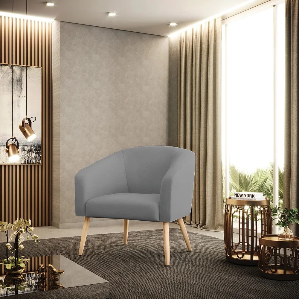 Poltrona Decorativa Pé Palito Natural Stella Linho D03 - D'Rossi - A26 Grafite