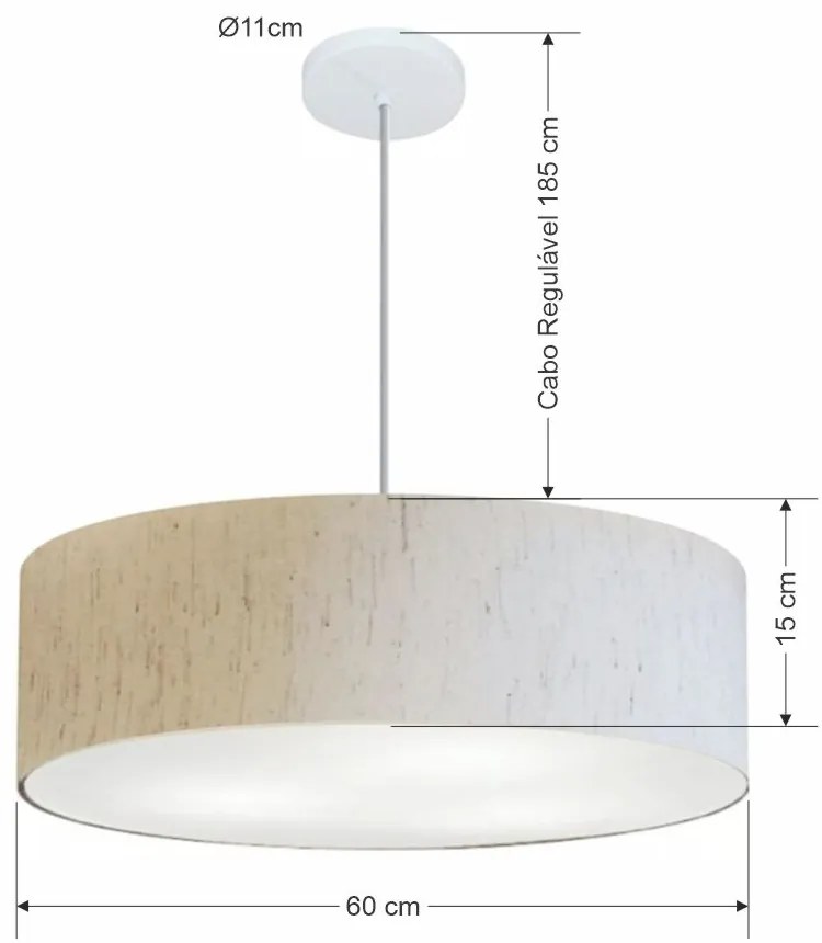 Lustre Pendente Cilíndrico Md-4221 Cúpula em Tecido 60x15cm Linho Bege - Bivolt