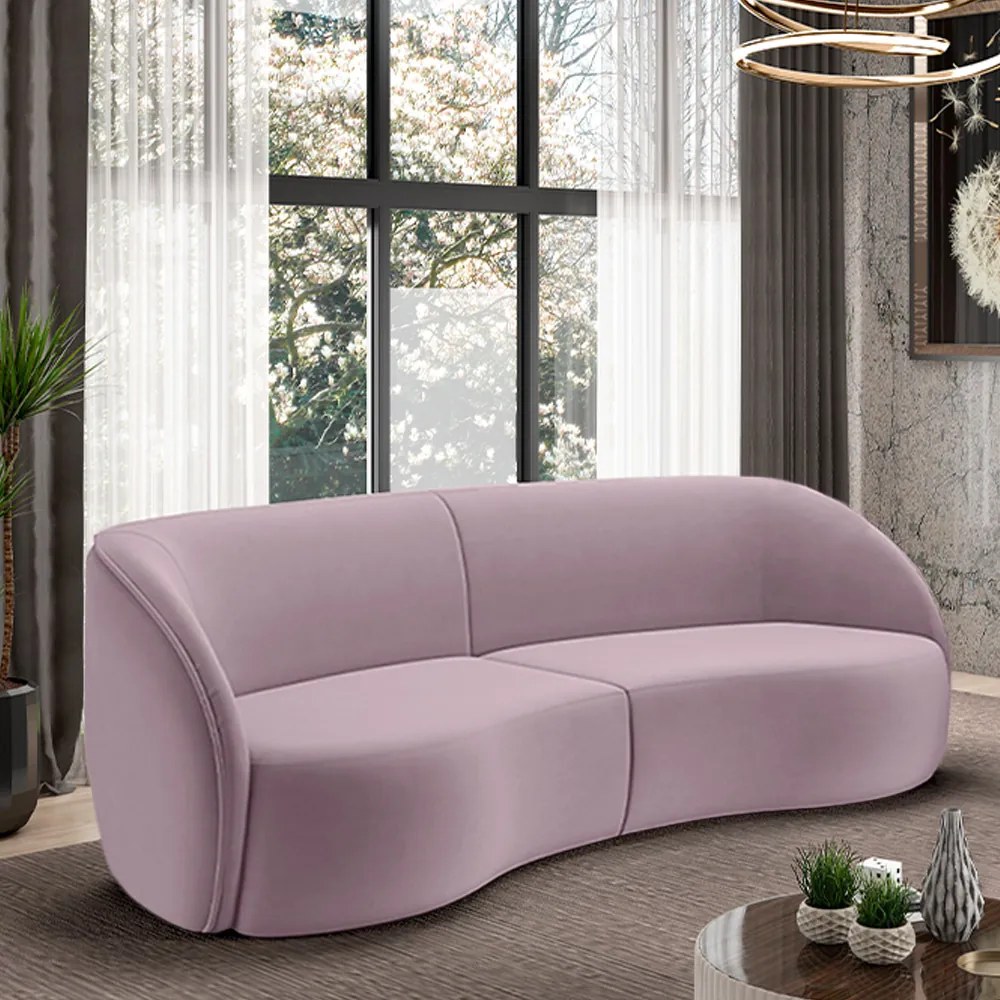 Sofá Decorativo Sala de Estar Bipartido 288cm Clarke Veludo Rosê G45 - Gran Belo