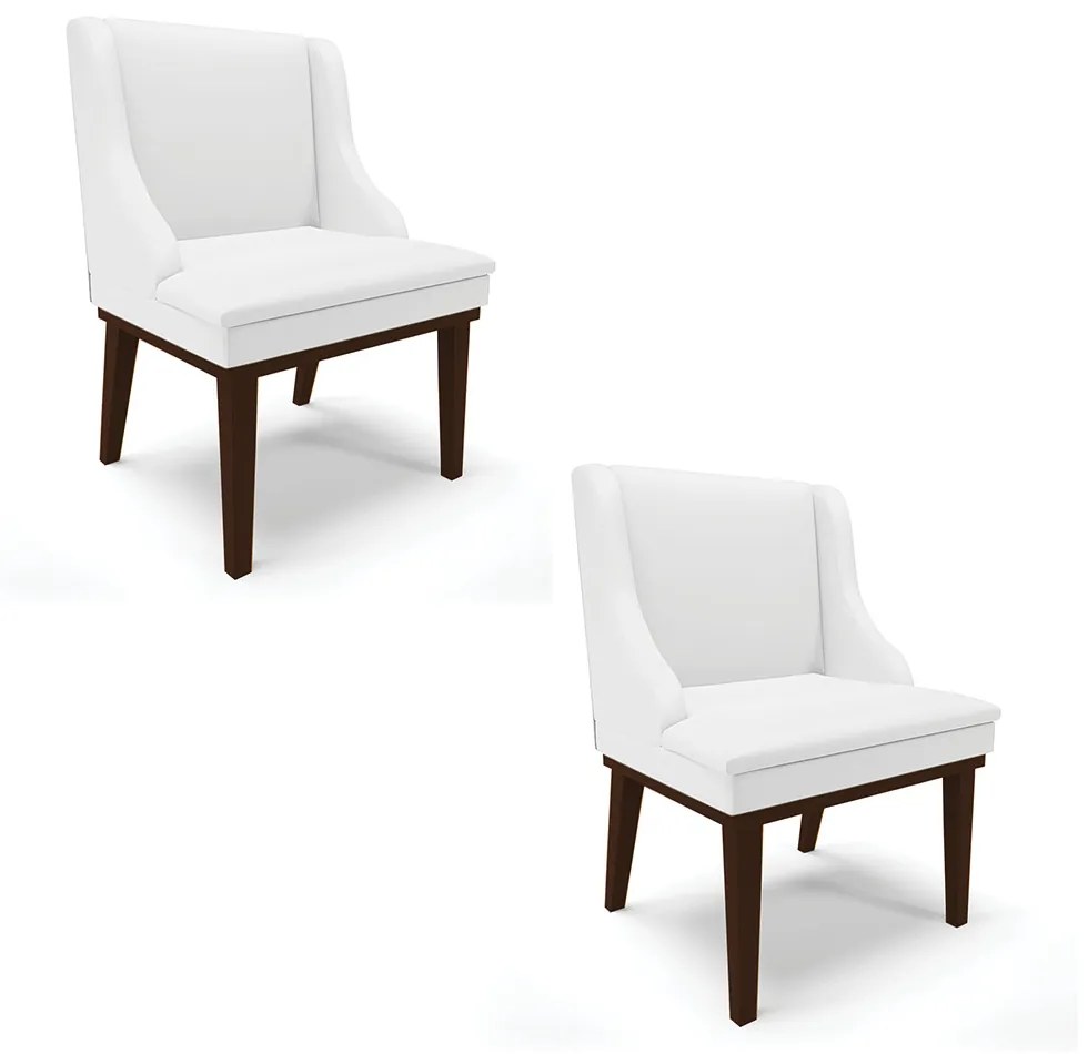 Kit 02 Cadeiras de Jantar Liz Corino Branco Base Fixa Madeira Tabaco D03 - D'Rossi