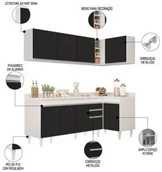 Armário de Cozinha Modulado de Canto Esquerdo 4 Peças CP50 Balcão com