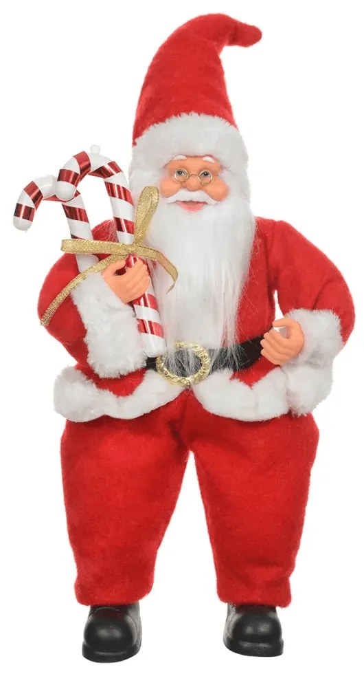 Papai Noel Decorativo Sentado com Cajado Vermelho e Branco 30x15 cm- D'Rossi