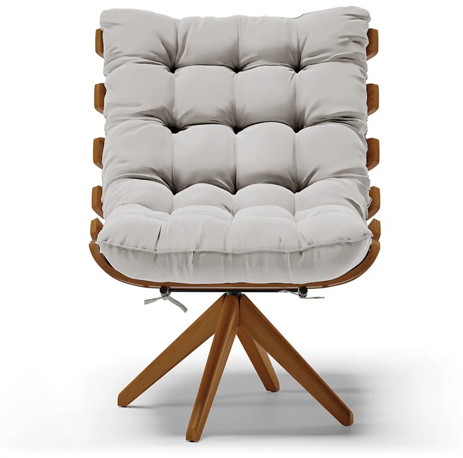 Poltrona Giratoria Costela Kit 2 Veludo Cinza Base de Madeira MA30 M11 - D'Rossi