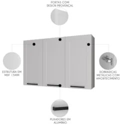 Armário Cozinha Aéreo 120cm Com 3 Portas Zaya Branco T01 - Mpozenat
