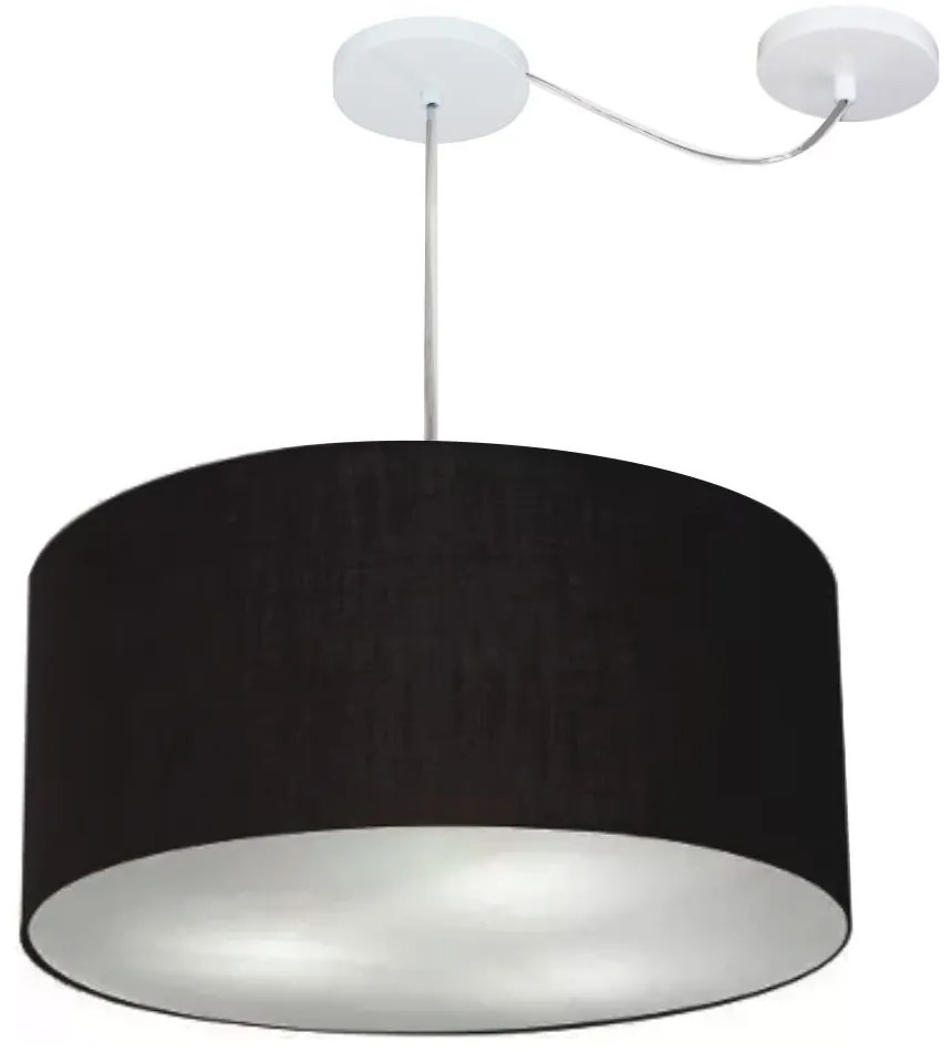 Lustre Pendente Cilíndrico Com Desvio Md-4252 Cúpula em Tecido 55x25cm Preto - Bivolt