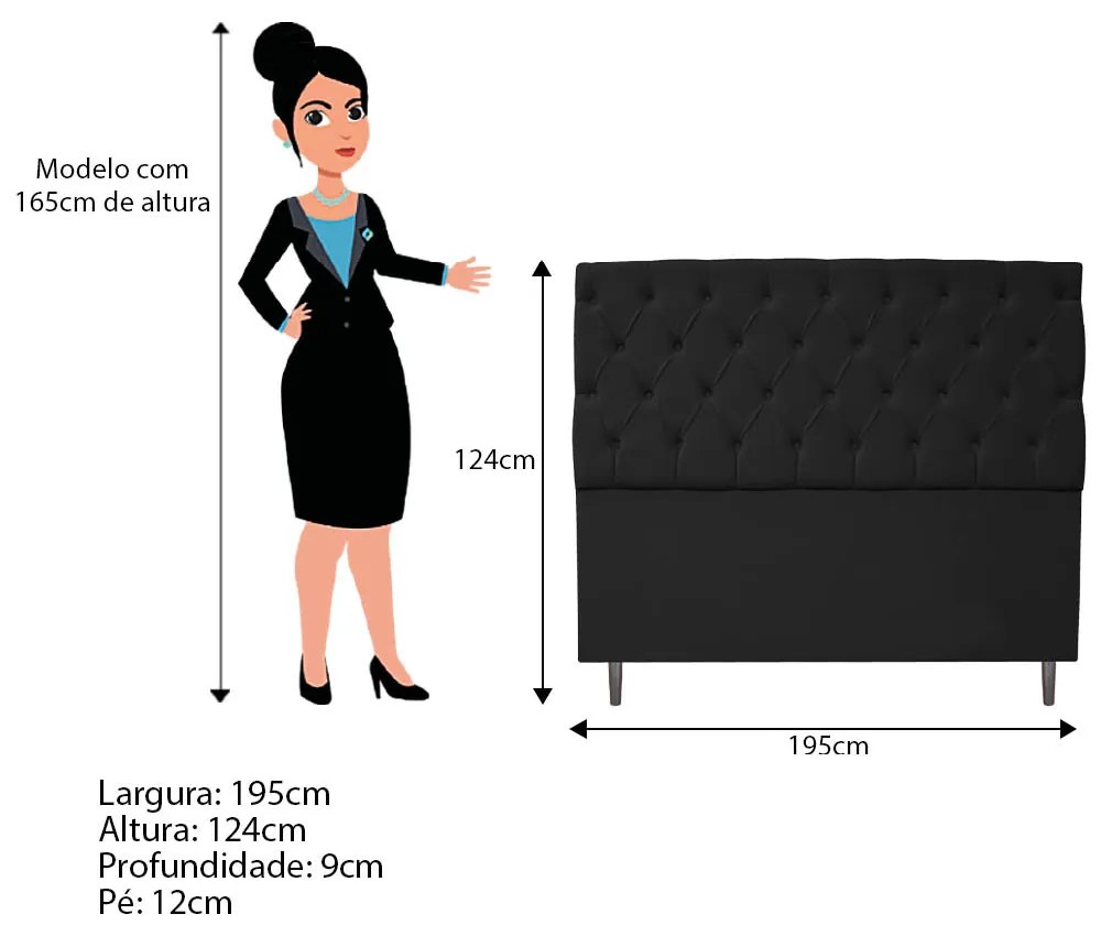 Kit Cabeceira e Calçadeira Liverpool 195 cm King Size Suede Preto - ADJ Decor