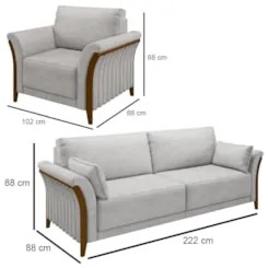 Kit Sofá Living 3 Lugares e Poltrona 102cm Pés Madeira Roya Z32 Veludo