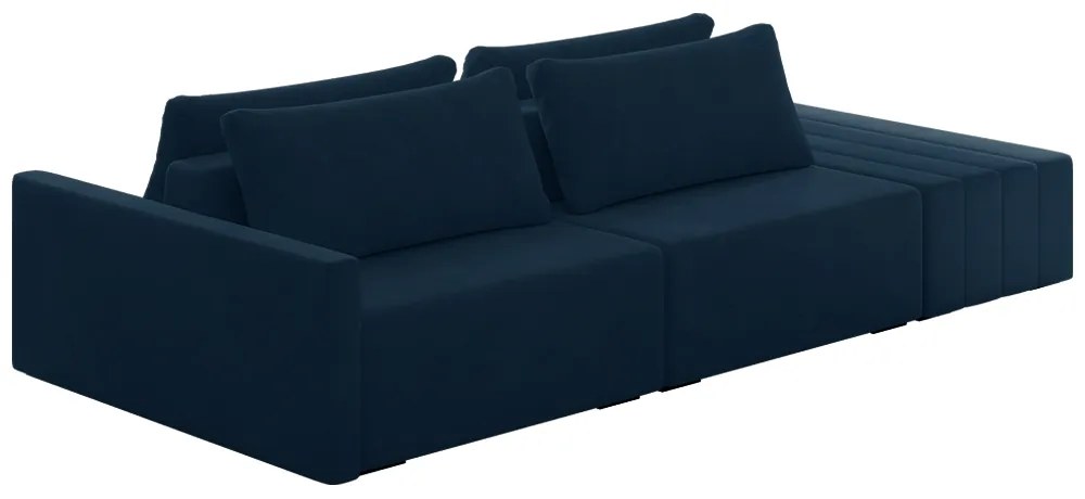 Sofá Ilha Modulado Milos 252cm Puff Lateral Veludo Azul Marinho G33 - Gran Belo