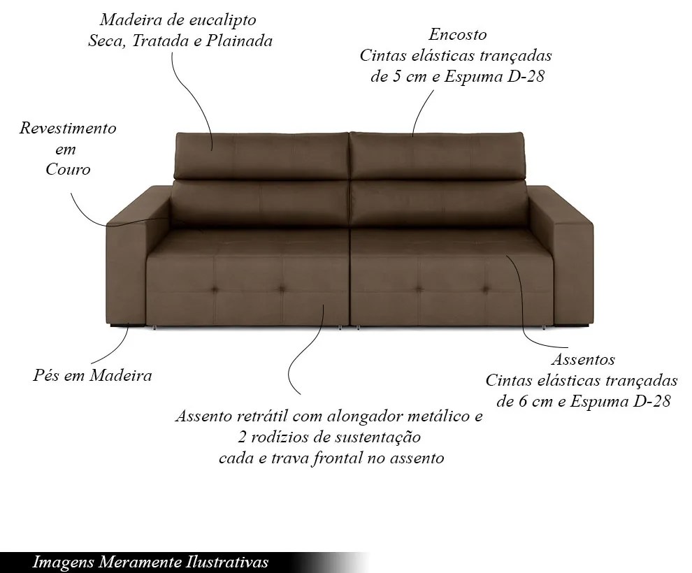 Sofá Retrátil 3 Lugares 224cm 2 Módulos Nero Couro Cappuccino G52 - Gran Belo
