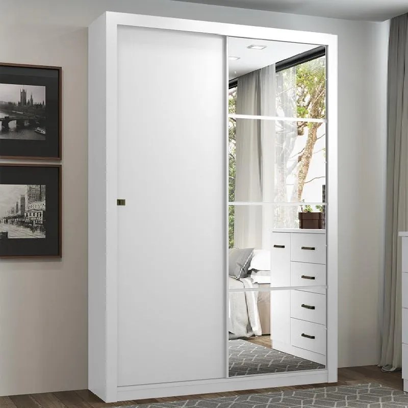Guarda Roupa Roupeiro 2 Portas com Espelho 3 Gavetas Branco