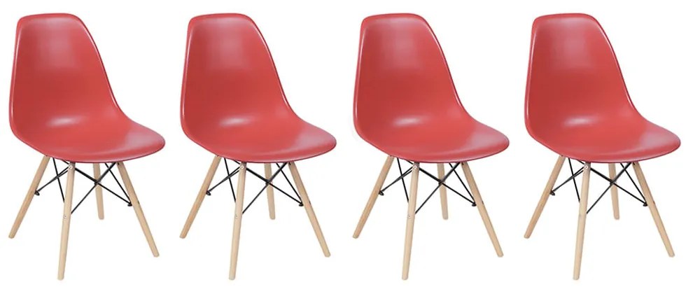 Conjunto 4 Cadeiras Eiffel com Base em Madeira – Vermelho