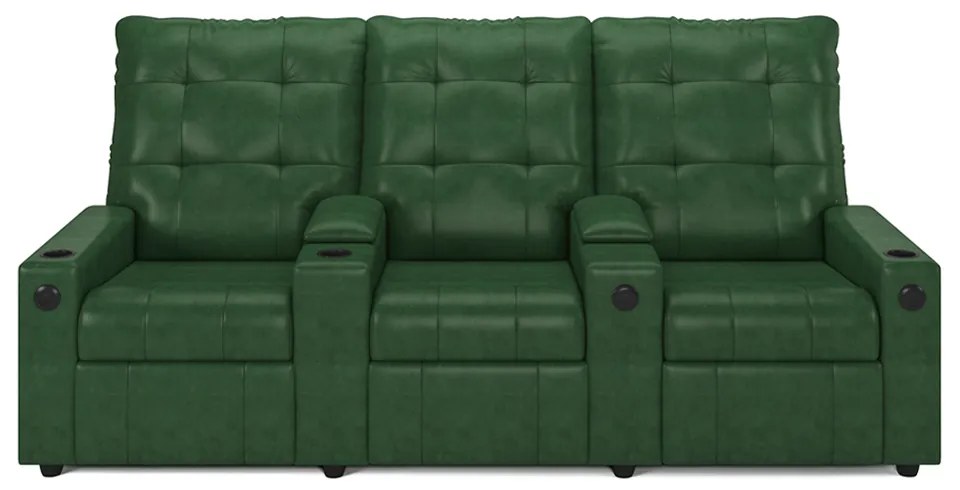 Poltrona do Papai Reclinável Sala de Cinema Movie 3 Lugares Manual Baú USB PU Verde Musgo