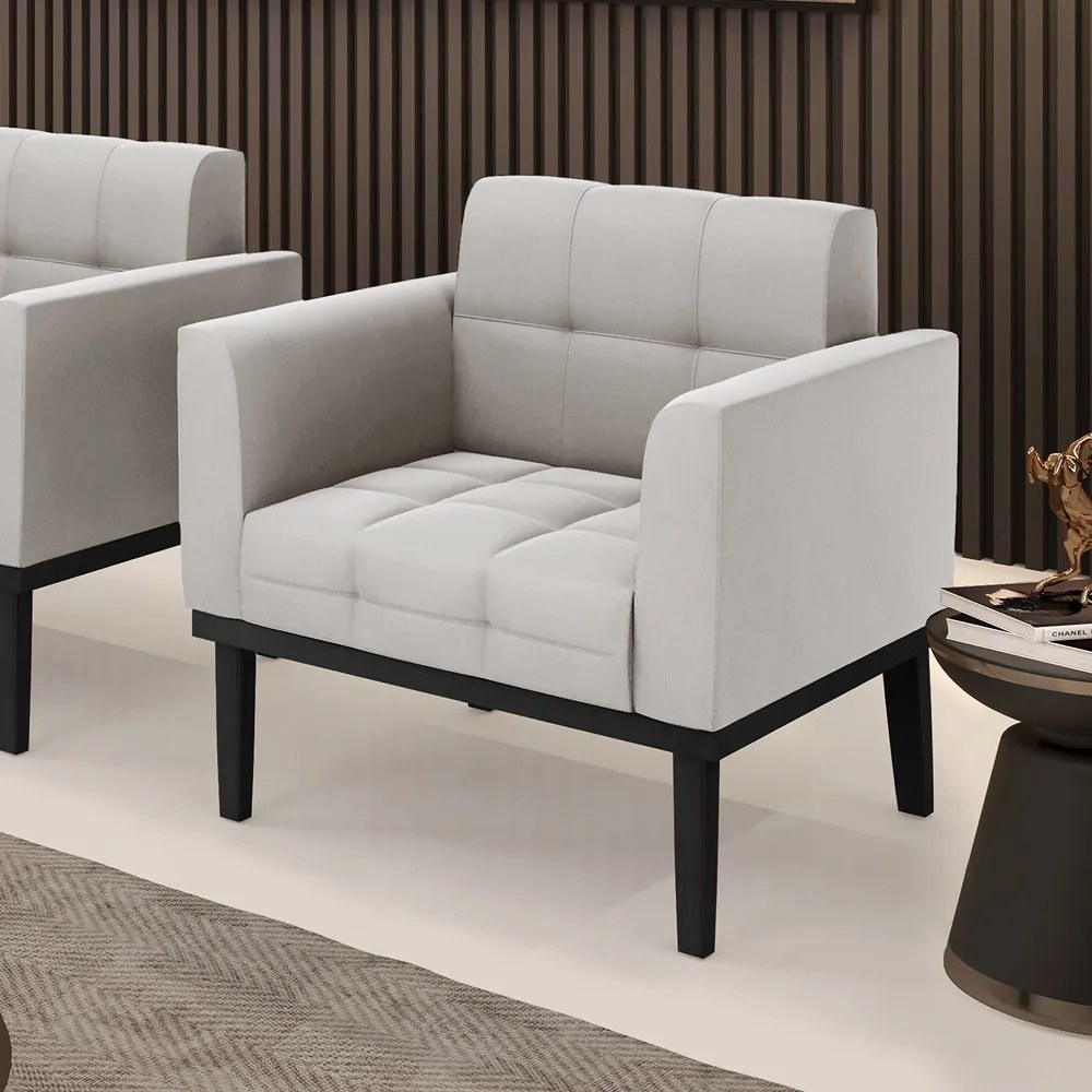 Poltrona Decorativa Karen Pés Fixo em Madeira Preto Veludo Cinza G19 - Gran Belo