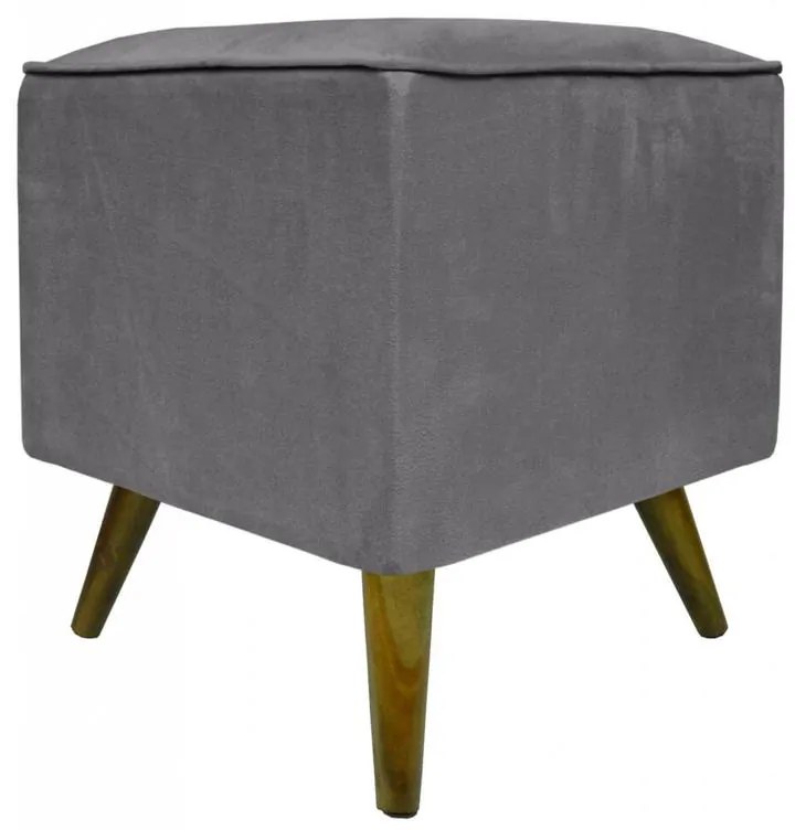 Puff Quadrado Modena Sigma em Suede com Pés Palito Inclinado - Cinza