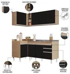 Armário de Cozinha Modulado de Canto Direito 4 Peças CP39 com Pia Inox