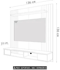 Painel TV 55 Pol e Bancada Suspensa 136cm Foz Naturalle/Off B02 - Mpoz