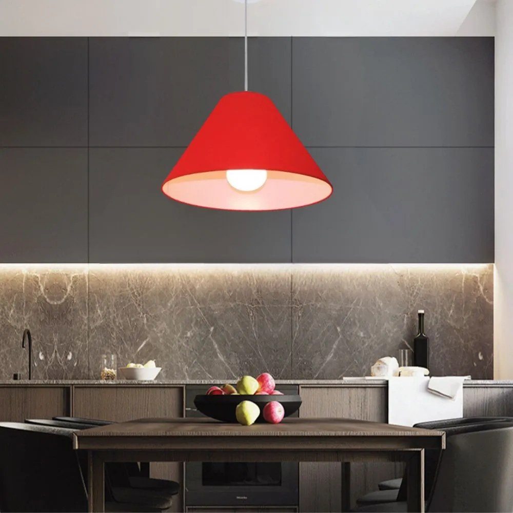 Lustre Pendente Cone Md-4078 Cúpula em Tecido 25/40x15cm  Vermelho - Bivolt