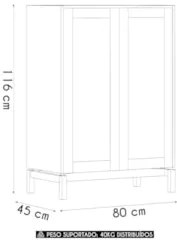 Cristaleira Portas Vidro 80cm Pé Madeira Soleil Oak/Cinza F07 - Mpozen