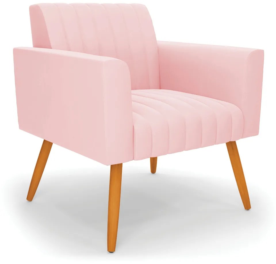 Poltrona Viena Gomada Suede Pés Palito Castanho D03 - D'Rossi - Rosa Bebê