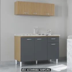 Armário de Cozinha e Balcão 120cm Classic Ripado Damasco Cinza Z46 - M