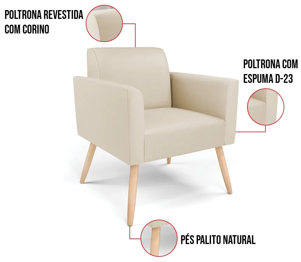 Poltrona Pés Palito Natural Marisa Corino - Bege