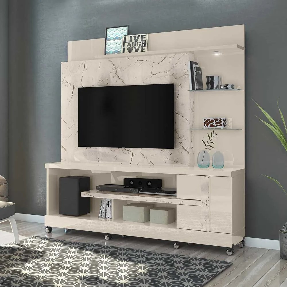 Home Theater Maxim MDP Porta 2 Prateleiras Iluminação LED até 55 Calacata/OffWhite G97 - Gran Belo
