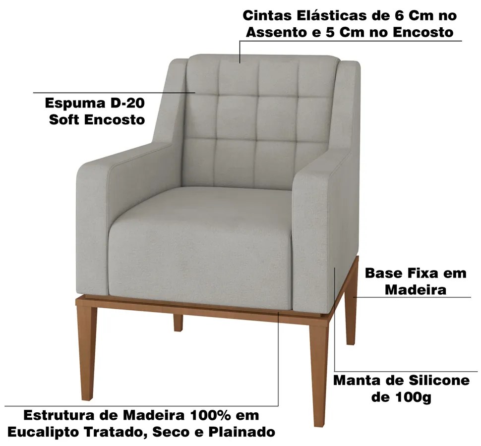 Kit 2 Poltronas Decorativas Sala de Estar Madonna Suede Cinza G52 - Gran Belo
