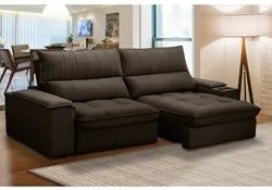 Sofá Retrátil 3 Lugares com Porta Copo 250cm Andes F05 Veludo Marrom E