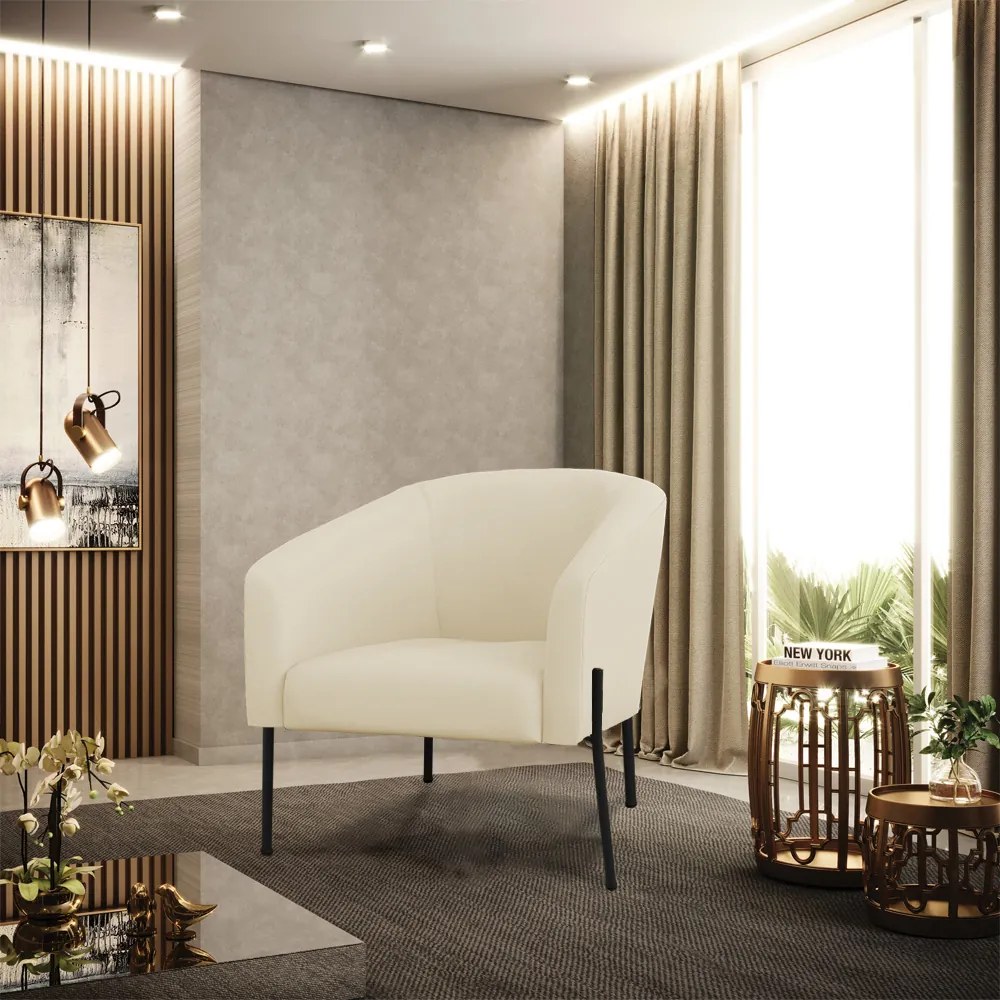 Poltrona Decorativa Pé de Ferro Preto Stella Cotelê Ext/Veludo D03 - D'Rossi - Off White