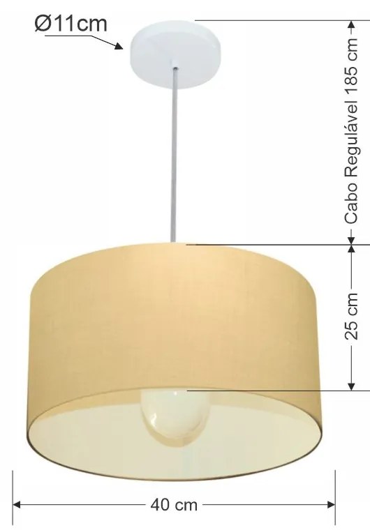 Lustre Pendente Cilíndrico Md-4202 Cúpula em Tecido 40x25cm Algodão Crú - Bivolt
