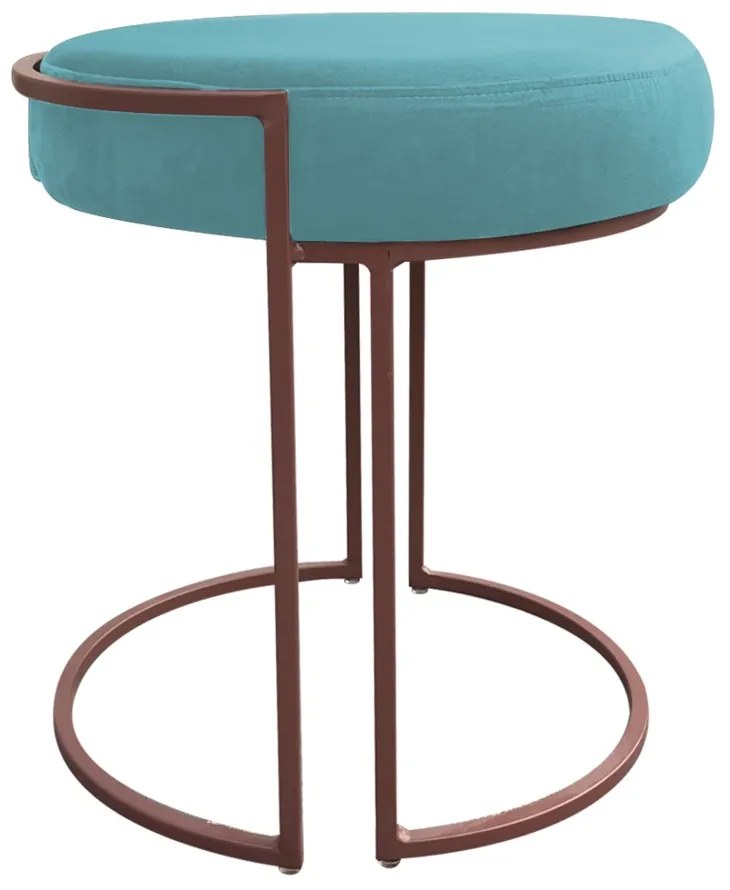 Puff Redondo Base Industrial Cobre Kit 2 Love Suede - Azul Turquesa