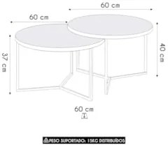 Mesa de Centro Pés Metálicos Kit 2 Thor Espelho/Champagne E05 - Mpozen