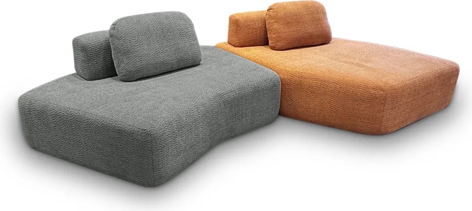Sofá Ilha Sala de Estar Modulado Dakota com Chaise Encosto Almofadas Soltas Bouclê Rústico Cinza/Terracota G33 - Gran Belo