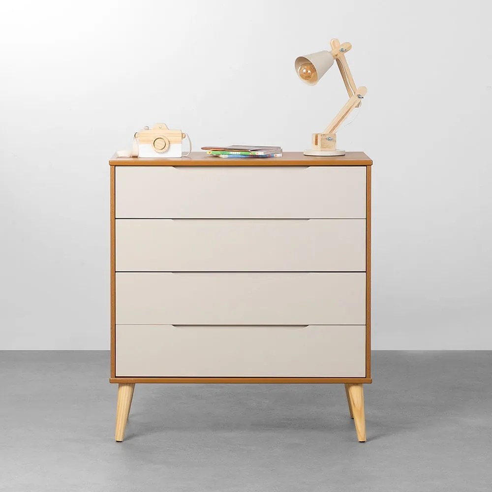 Cômoda Elfe 4 Gavetas com Pés Retrô Natural – Areia Fosco e Savana