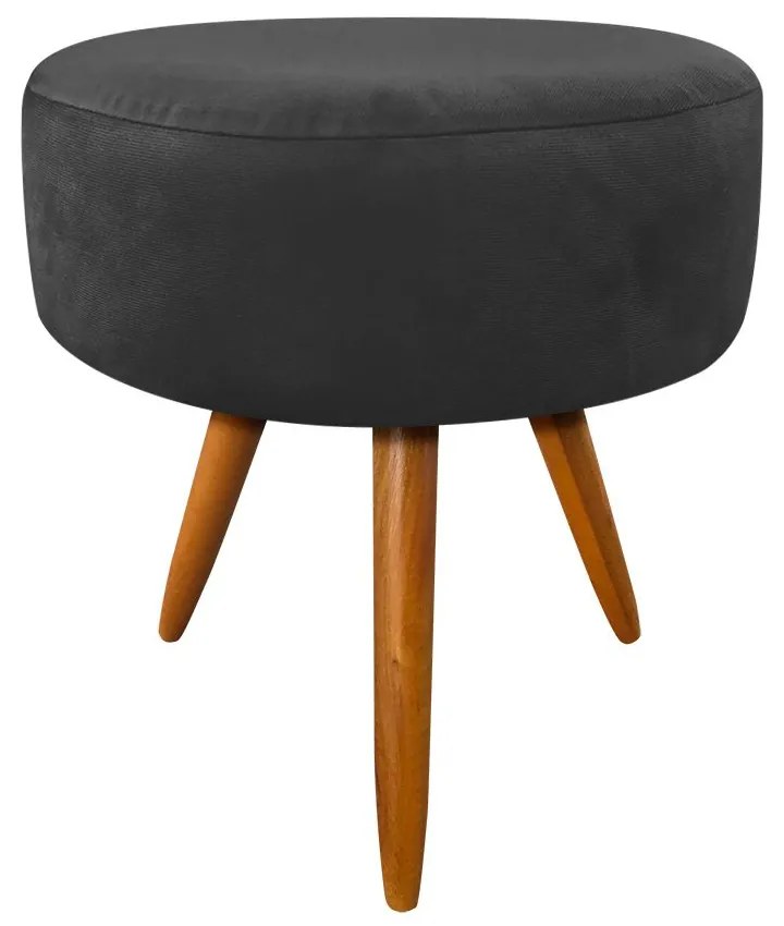 Kit 04 Puffs Banqueta Berlim Redondo Suede Preto Pés Castanho D'Rossi