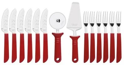 Kit Pizza Tramontina Aço Inox e Polipropileno Vermelho 14 Peças