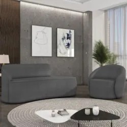 Sofá 3 Lugares 180cm Wendi e Poltrona Steve Boucle Grafite I01 - Mpoz