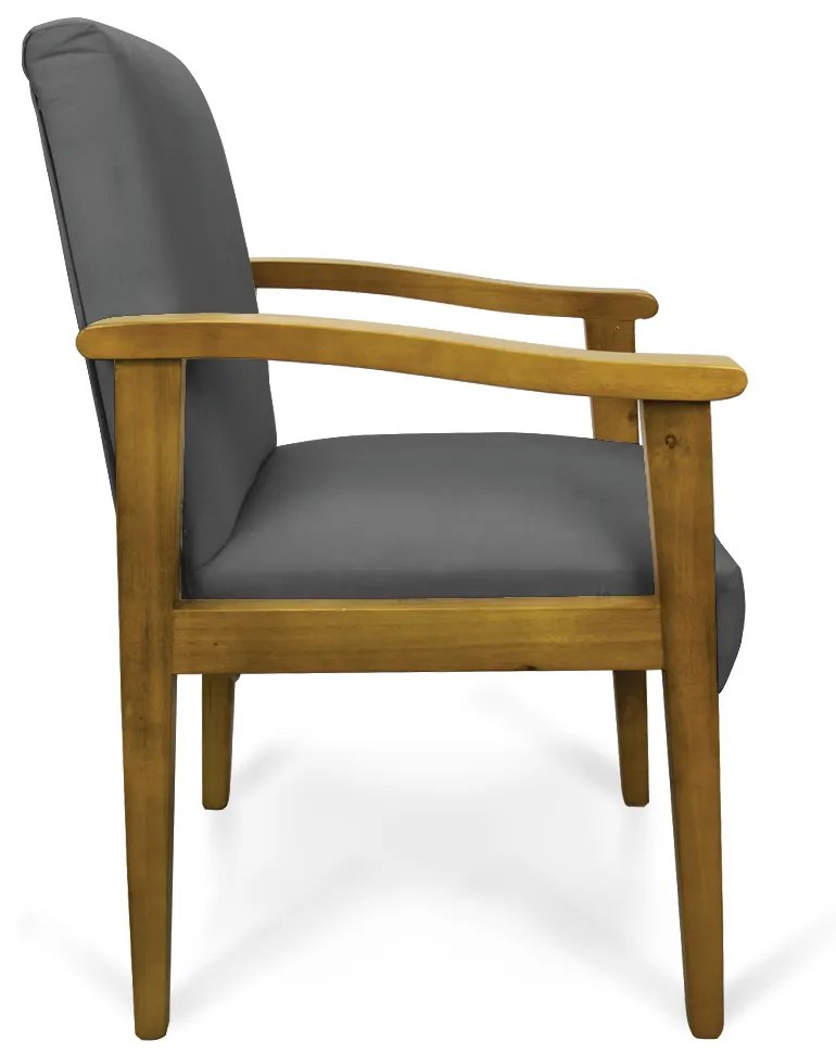 Poltrona Eloisa Suede Grafite Base de Madeira Castanho