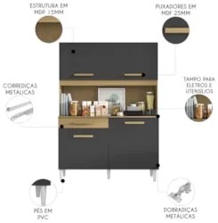 Armário de Cozinha Compacta 120cm Lyan Atacama/Grafite A15 - Mpozenato