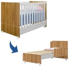 Berço Americano Mini Cama Com Rodízios Charme Z49 Nature/Branco - Mpoz