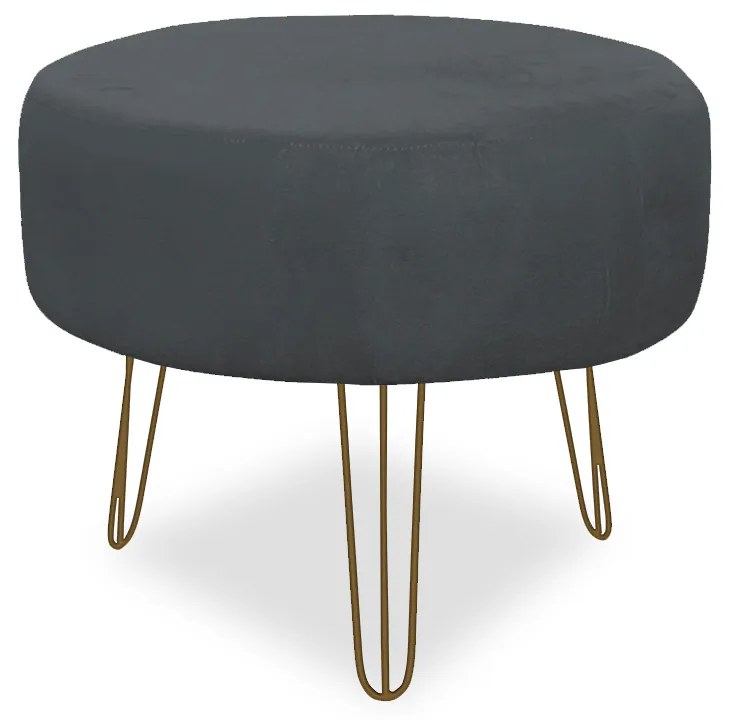 Puff Chloe Pés Hairpin Legs Dourado Suede Cinza