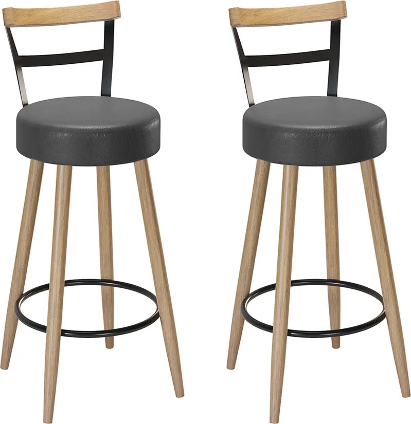 Banqueta Alta Cozinha 70cm Encosto Pé Madeira Kit 2 Kyara Pu S02 - D'Rossi - Preto