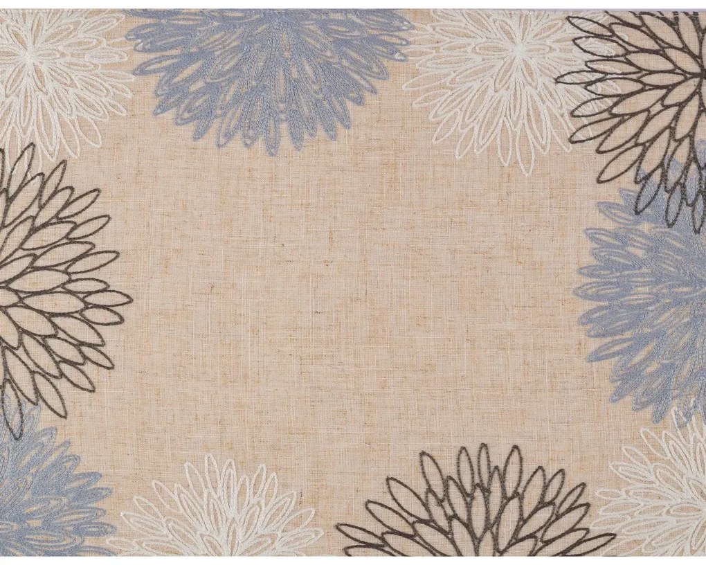 Americano Casa Fiorella Natural Com Bordado Cinza Azul 35X50cm - Auguri