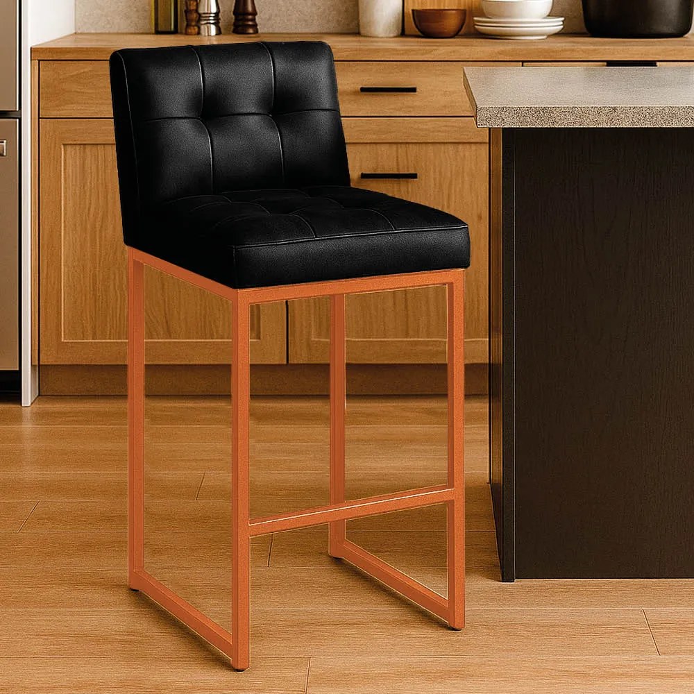 Banqueta Cozinha Alta com Encosto Industrial Bronze Lirina PU C05 - D'Rossi - Preto