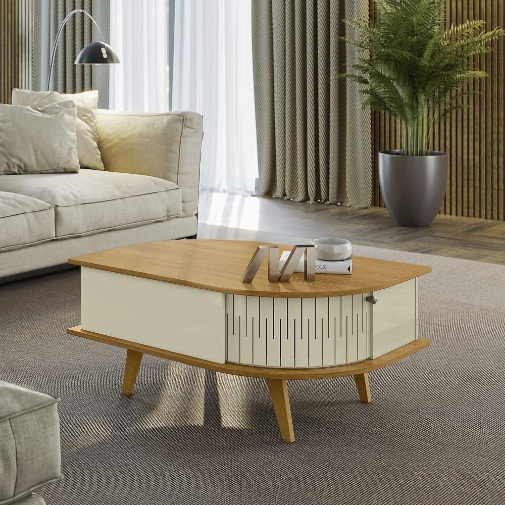 Mesa de Centro Decorativa Marion MDP 2 Portas Deslizantes Cumaru/Opala G97 - Gran Belo