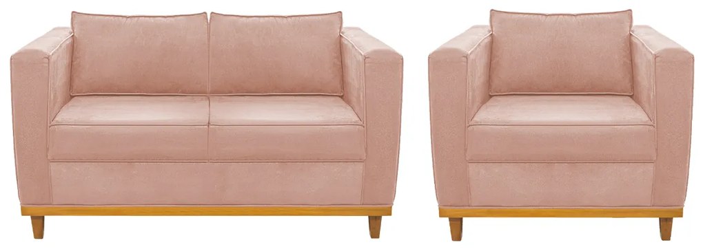 Kit Sofá 2 Lugares e Poltrona Europa Suede Rosê ADJ Decor