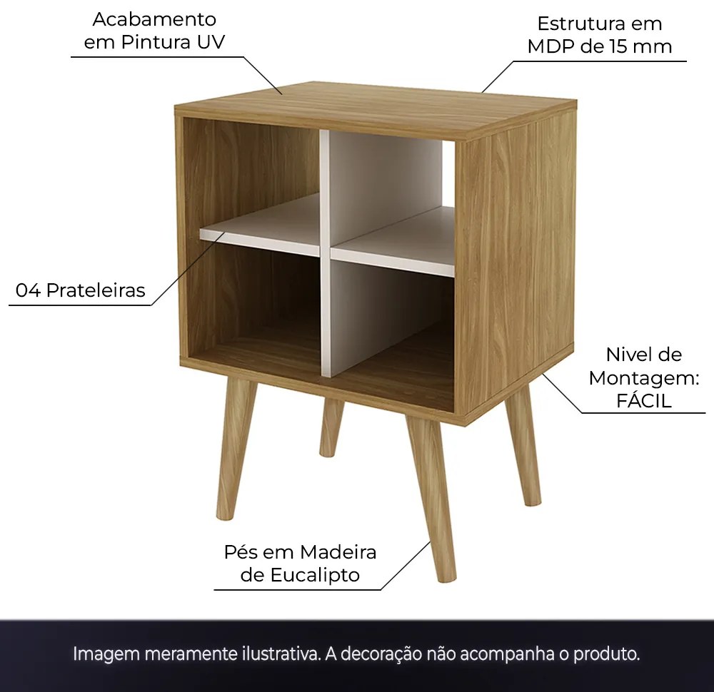 Mesa de Apoio Nicho Canto Lateral para Sala de Estar E1720 MDP Natural/Off White G69 - Gran Belo
