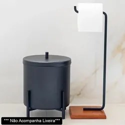 Porta Papel Higiênico de Chão Glam Base de Madeira D09 Preto - Mpozena