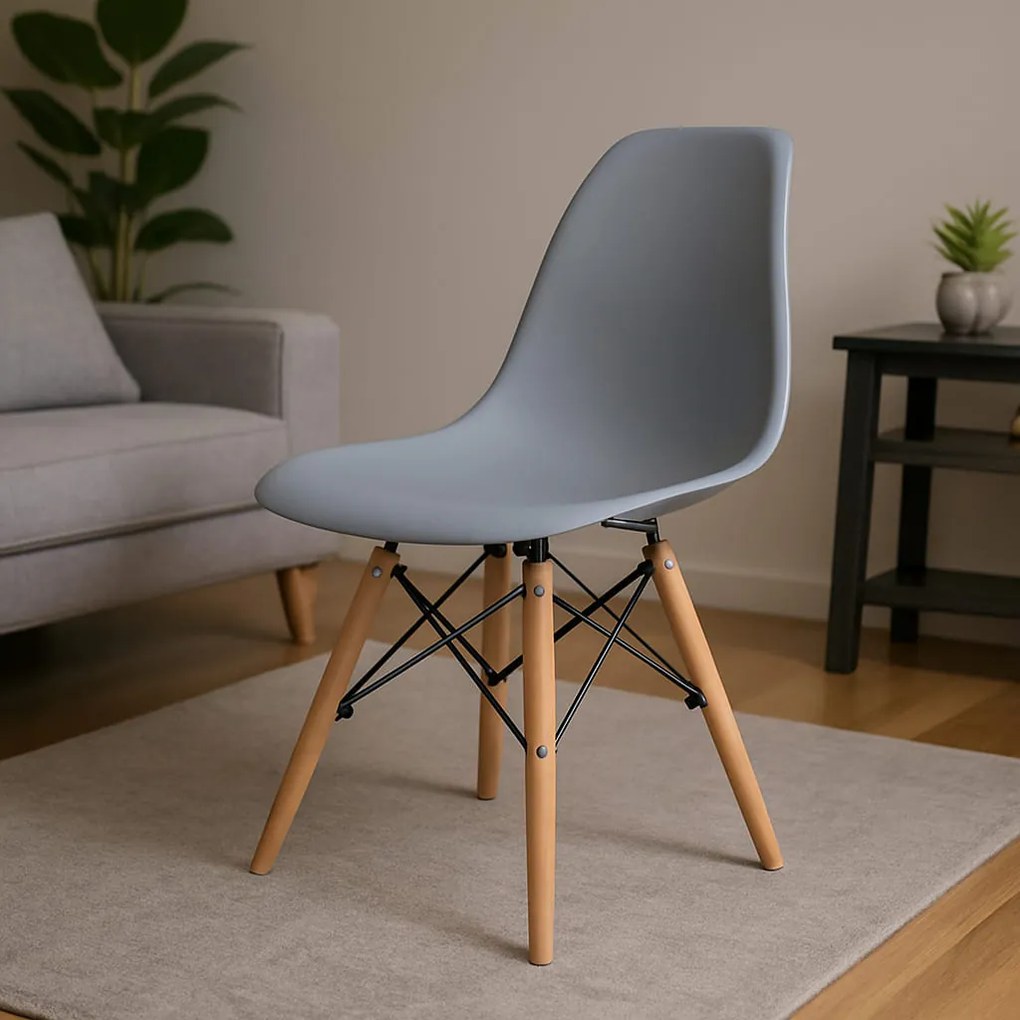 Cadeira para Sala de Jantar Eiffel Eames Cinza Base Madeira R02 - D'Rossi