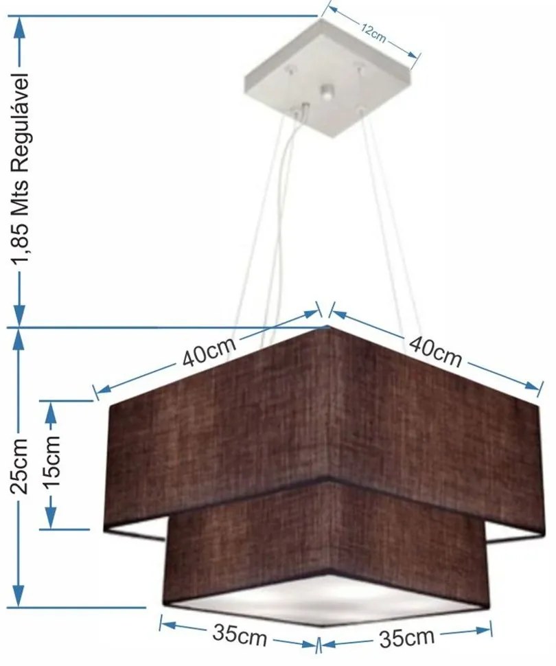 Lustre Pendente Duplo Quadrado Vivare Md-4157 Cúpula em Tecido 40x35cm Café - Bivolt